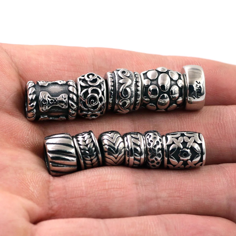 4pcs Stainless Steel Bead Spacer 6mm Hole Paracord Knife Lanyard Slider Beads Fit Leather Cord Bracelets Making Accessories