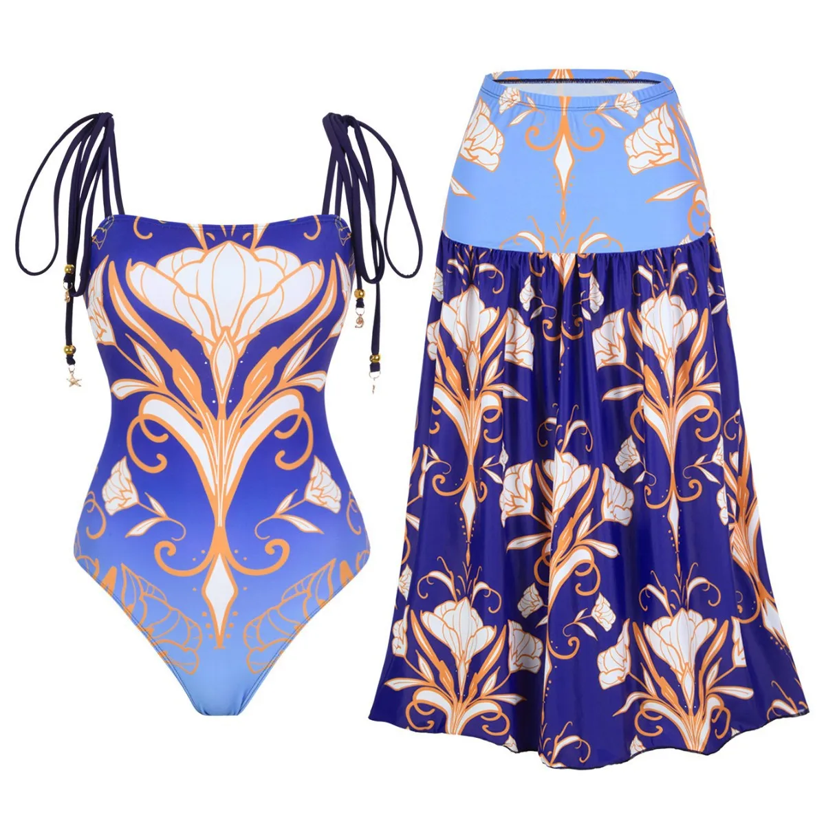 

2025 Fashion One-piece Swimsuit Conservative Belly Wrap Two-piece Female Beach Suit Skirt Included New Women's Swimwear