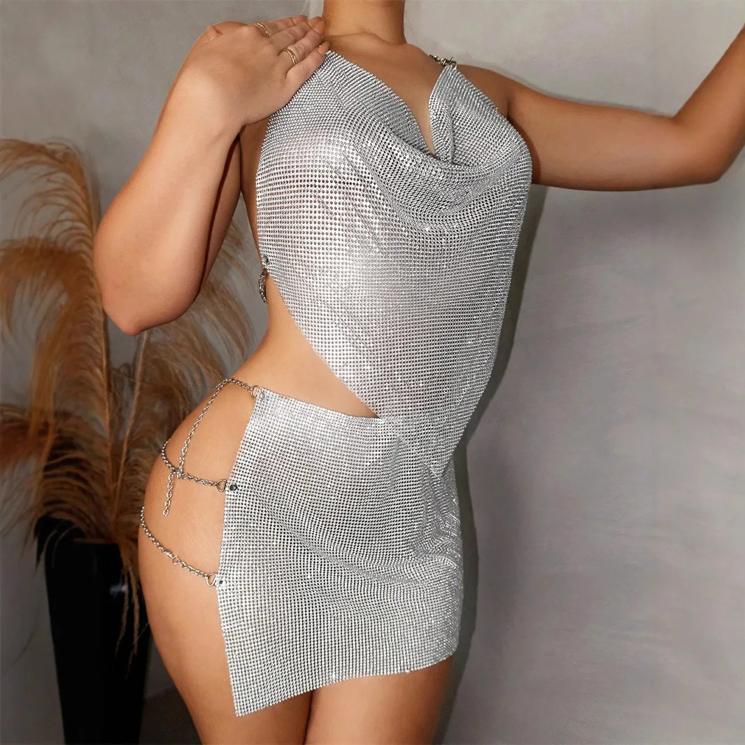 

iny с блестками, металлическая сексуальная девушка, висящая юбка, комплект женской моды, лето 2021, происхождение, китайская ткань из лайкры