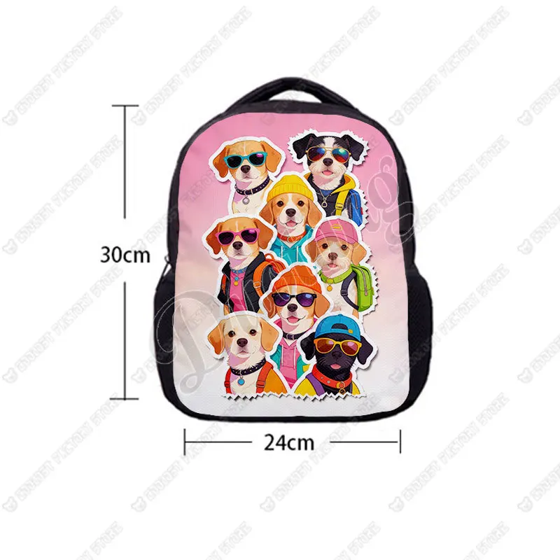 Cute Dogs in Fashion Pattern Backpack for 2-4 Years Old Cartoon Puppy Wearing Clothes and Sun Kindergarten Toddler Bags Bookbag