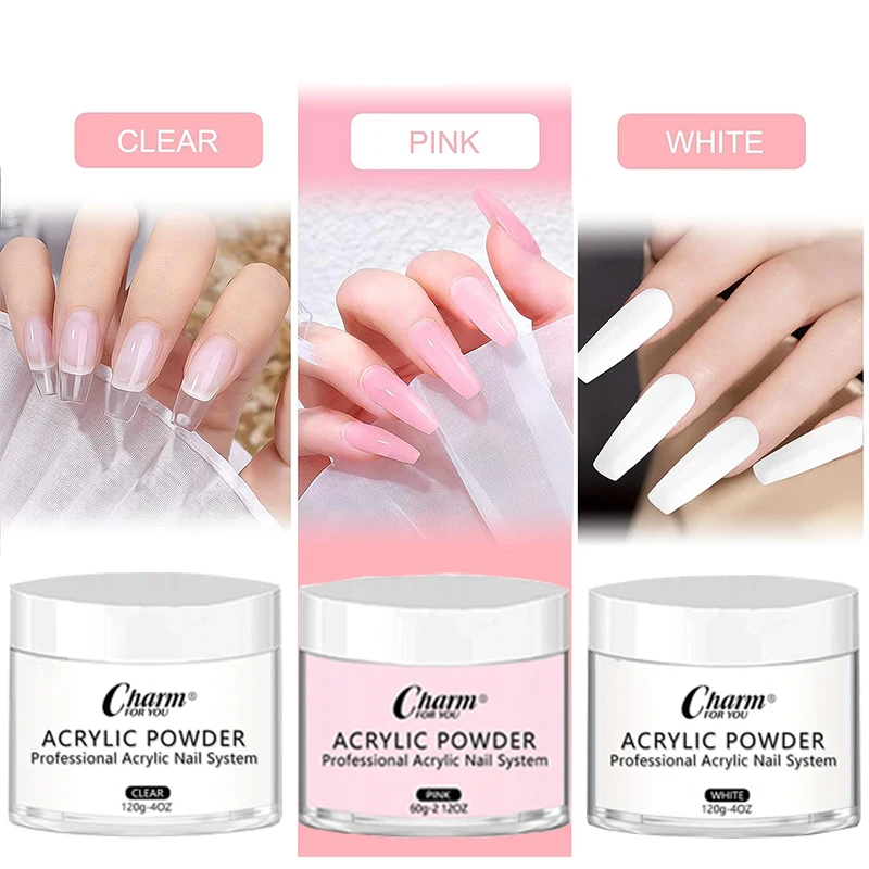 120G Nail Acrylic Powder Clear Pink White Carving Crystal Polymer Builder Nails Extension Nail Art 3D Nail Tips Carving Tools