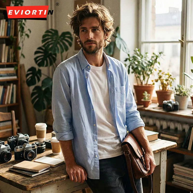 

Мужская рубашка оксфорд из чистого хлопка, однотонная, простая, дышащая, с нагрудным карманом, с длинным рукавом, на пуговицах, для весны, мужская одежда