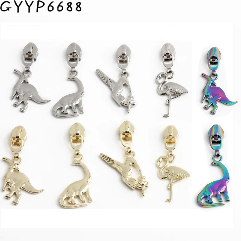 10/50/100PCS Parasaurolophus/Hummingbird Shape 5# Nylon Metal Zipper Pullers Head For Down Jacket Pants Garment Bags Accessories