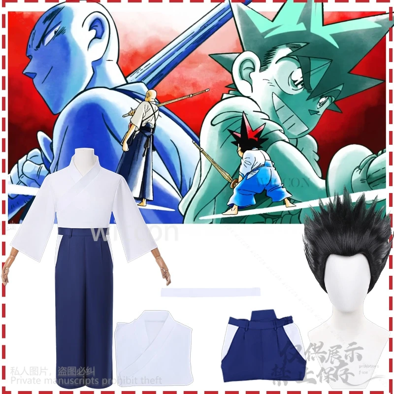 

Kurogane Cosplay Anime Kenyuu Densetsu Yaiba Kendo Costume Japanese Blue Kimono Wigs For Halloween Christmas Party Customized