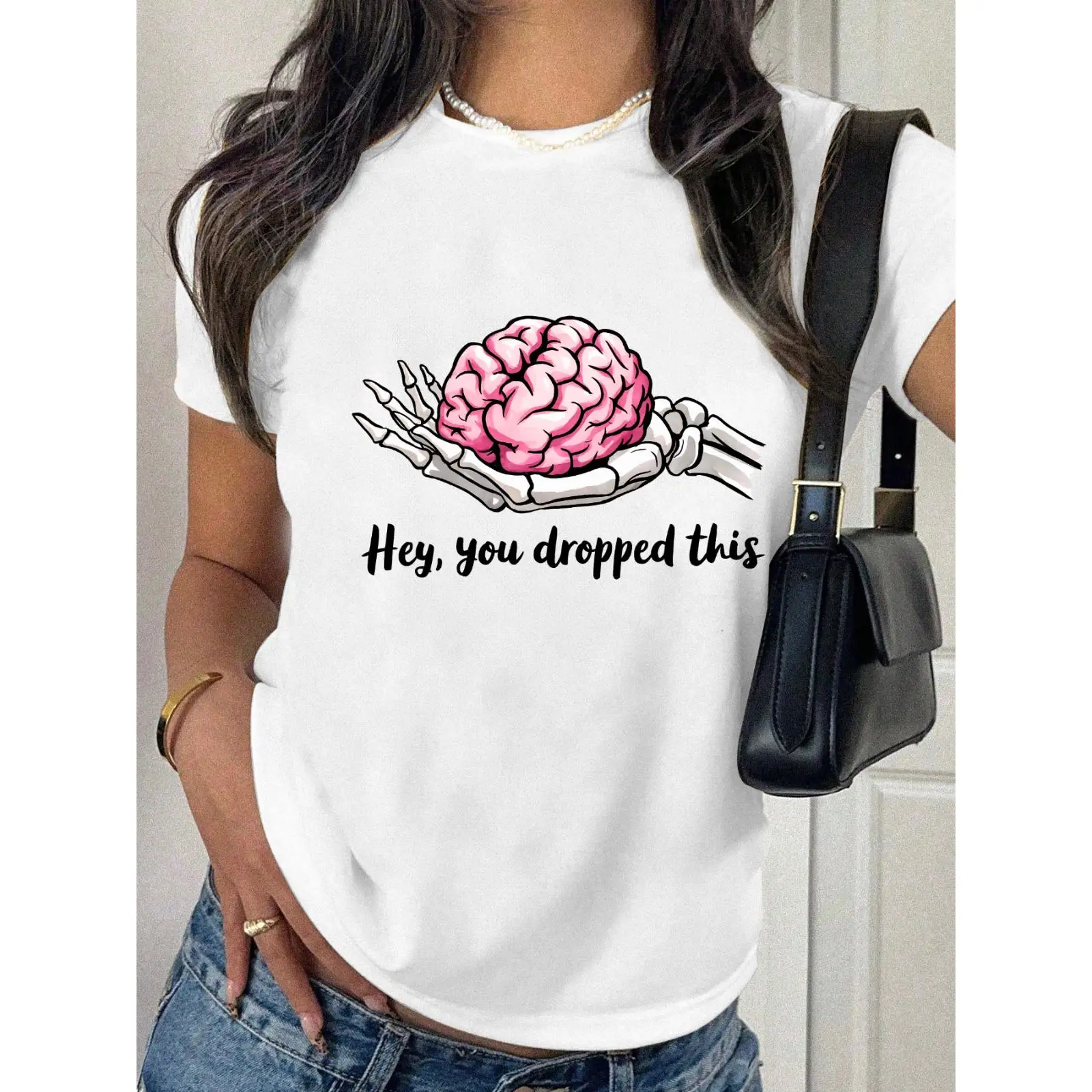 

Funny Brain T-shirt You Dropped This Graphic Tee Halloween Skeleton Tops Sarcastic Humor Gifts