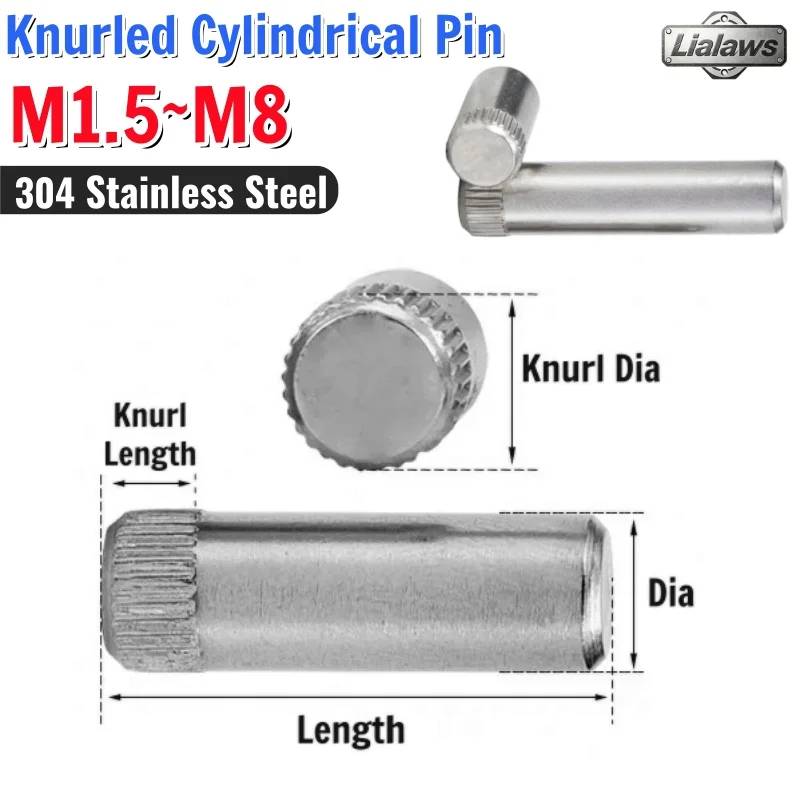 M1.5-M8  Knurled Cylindrical Pin Shaft Pin Hinge Pin304 Stainless Steel Toy Linkage Latch Hinge Connecting Rod Positioning Dowel