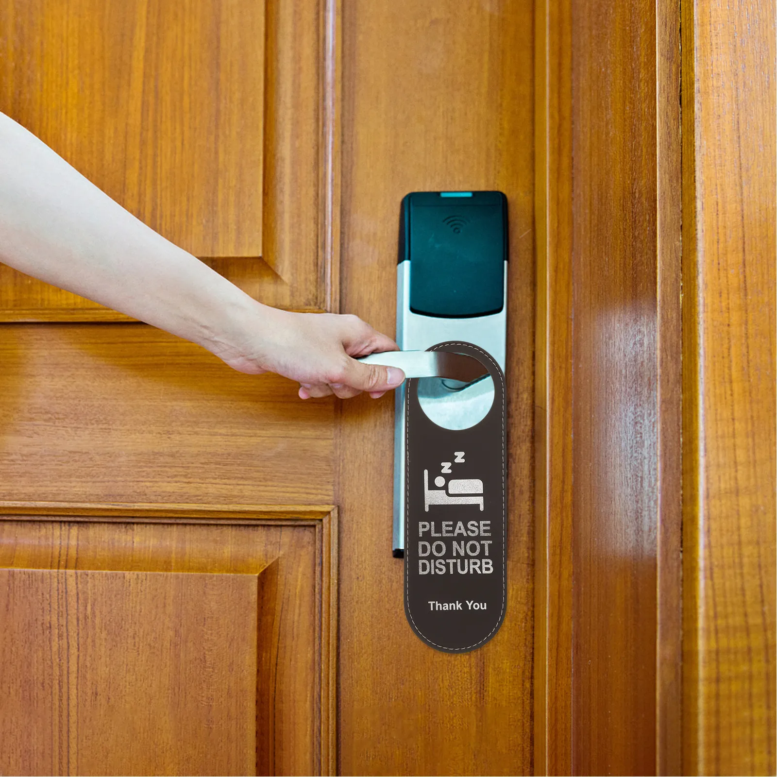 

4Pcs Do Not Disturb Door Hanger Double Sided PU Hotel Room Sign Make Up Room Door Tag Compact Decorative Hanging Tag