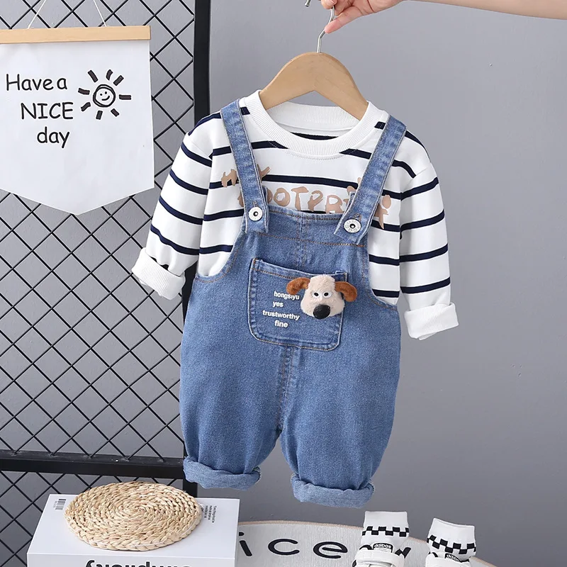 

Toddler Boy Outfit Set 2024 Fall Casual Pullover Long Sleeve T-shirts Tops and Overalls for Kids Boys Suits Childrens Clothing