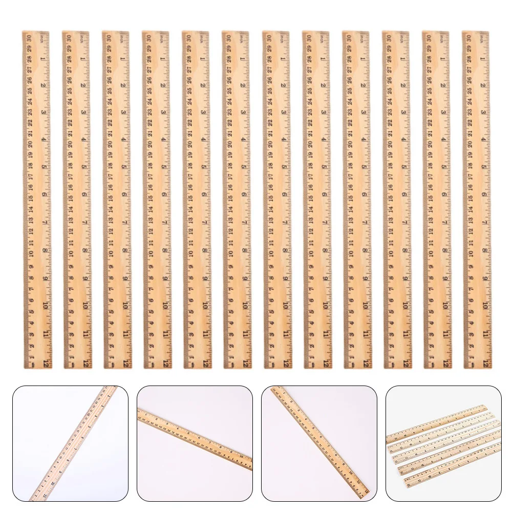 

12pcs Wooden Ruler Wood School Supply Multi-Function Portable Straight Edge For Classroom Home Office Student Accessories