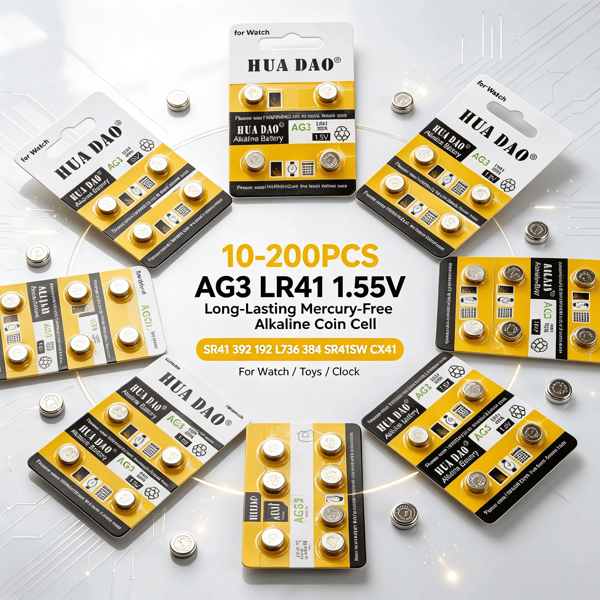 10‑200PCS AG3 LR41 1.55V Long‑Lasting Mercury‑Free Alkaline Coin Cell SR41 392 192 L736 384 SR41SW CX41 For Watch Toys Clock