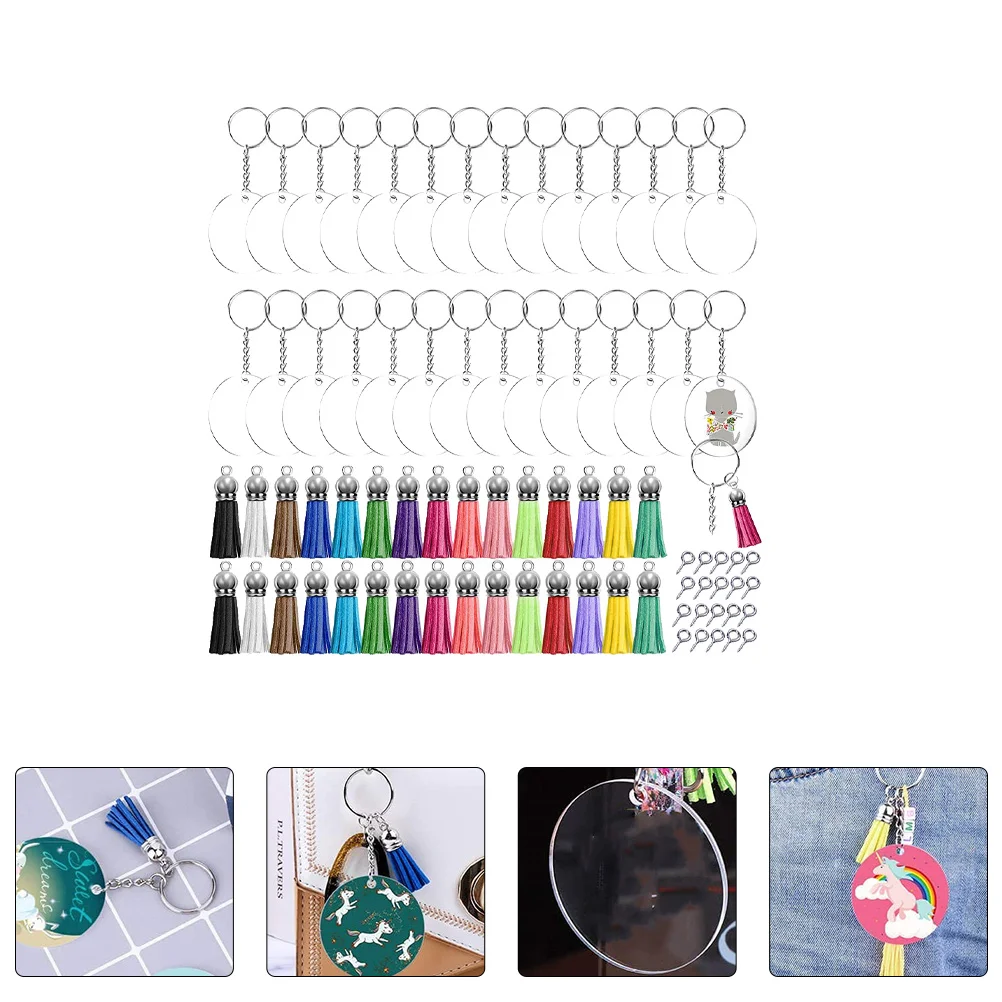 

DIY Keychain Acrylic Alloy Round Tassel Key Ring Discs Mixed Color Tassels Key Rings Pendant Making Craft Supplies