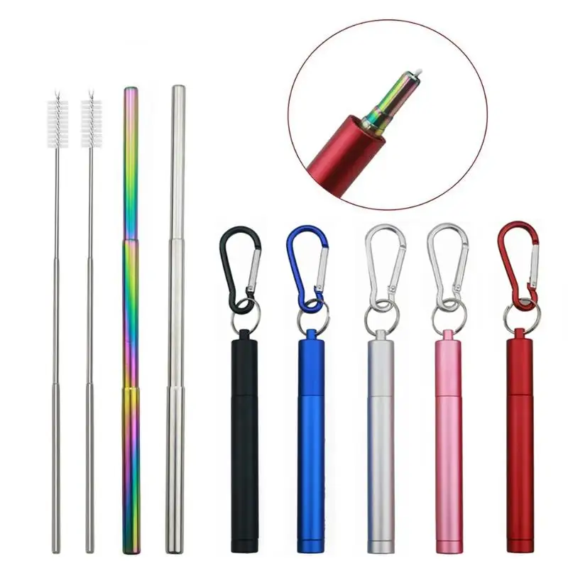 304 Stainless Steel Metal Straw Reusable Telescopic with Cleaning Brush Carry Case Collapsible Portable Drinking Set