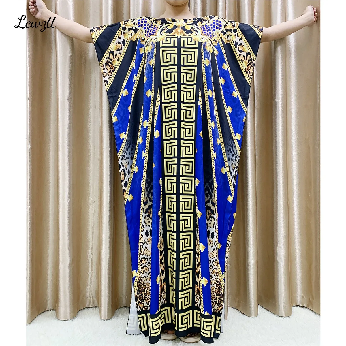 Fashion New Style Flower Sleeve African Dashiki Floral Print Waist Belt Cotton Caftan Lady Summer Maxi Casual Dresses Vestidos