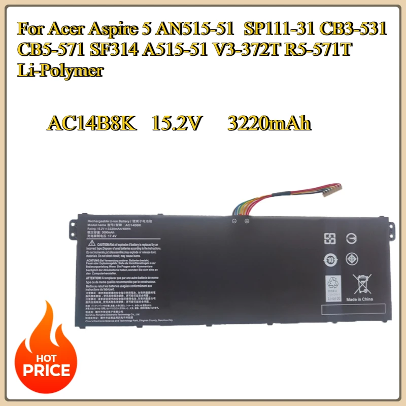 

Новый сменный аккумулятор AC14B8K для Acer Aspire 5 AN515-51 SP111-31 CB3-531 CB5-571 SF314 A515-51 V3-372T R5-571T литий-полимерный