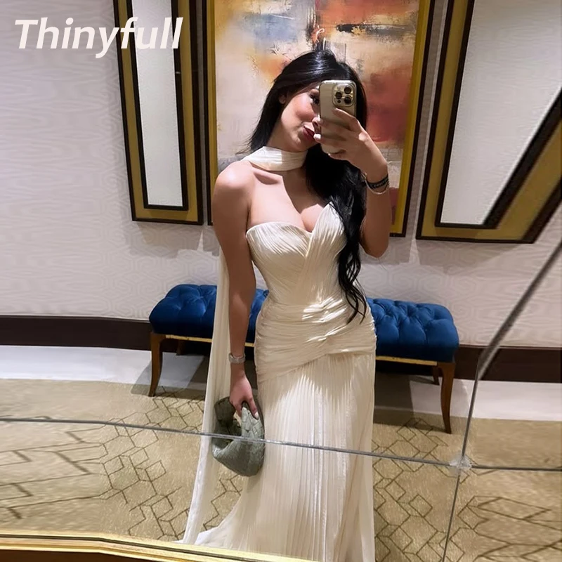 

Thinyfull Mermaid Arabic Prom Dress Sweetheart Pleats Sleeveless Evening Party Dresses Floor-Length Robe De Soirée Customized
