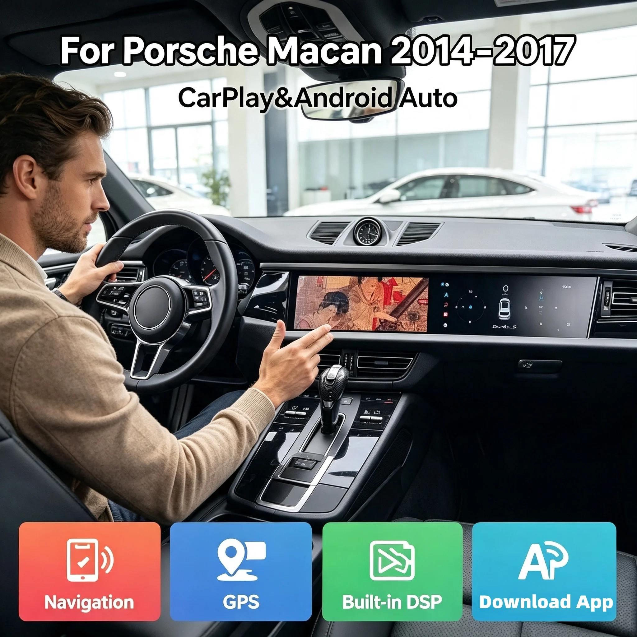 For Porsche Macan 2011-2017 Radio Android 2din Car multimedia Video Player HU 8G+256GB 4G LTE wireless Dual Screen BT Carplay