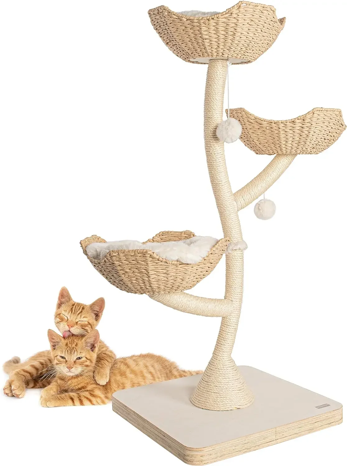 2024 New Multi-level Pet Scratcher Modern Solid Wood With 3 Baskets Wood Tower Furniture Tower Cat Tree Wooden Cat Tree