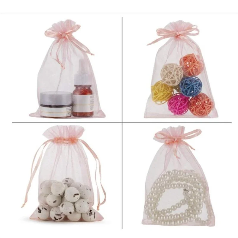 10pcs Pink Organza Drawstring Jewelry Small Bag for Earring Favor Wrapping Packing Pouch Packaging Wedding Businesses Organizer