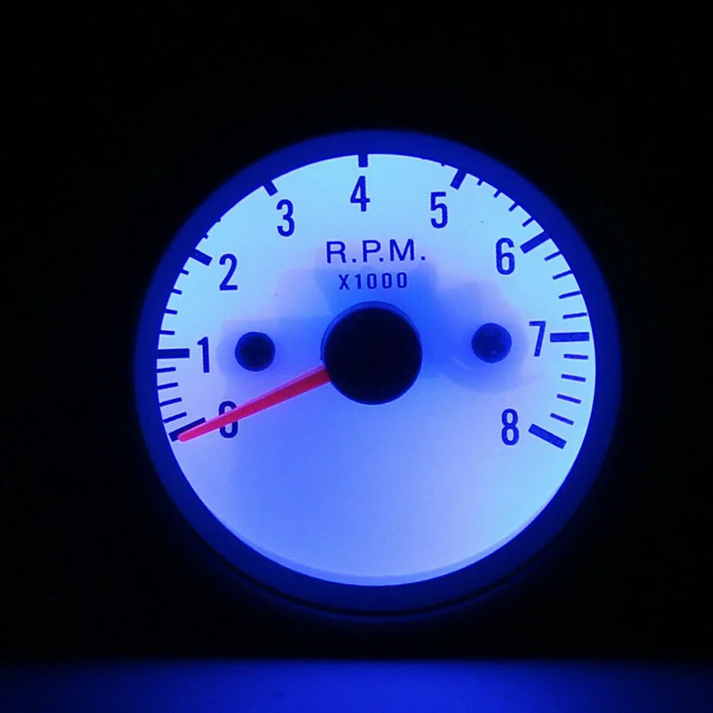 2 52mm Car Engine Tachometer Gauge Meter, White Face With Blue LED, Reads 0 8,000 RPM, Suitable For Petrol Vehicles Only, 12V