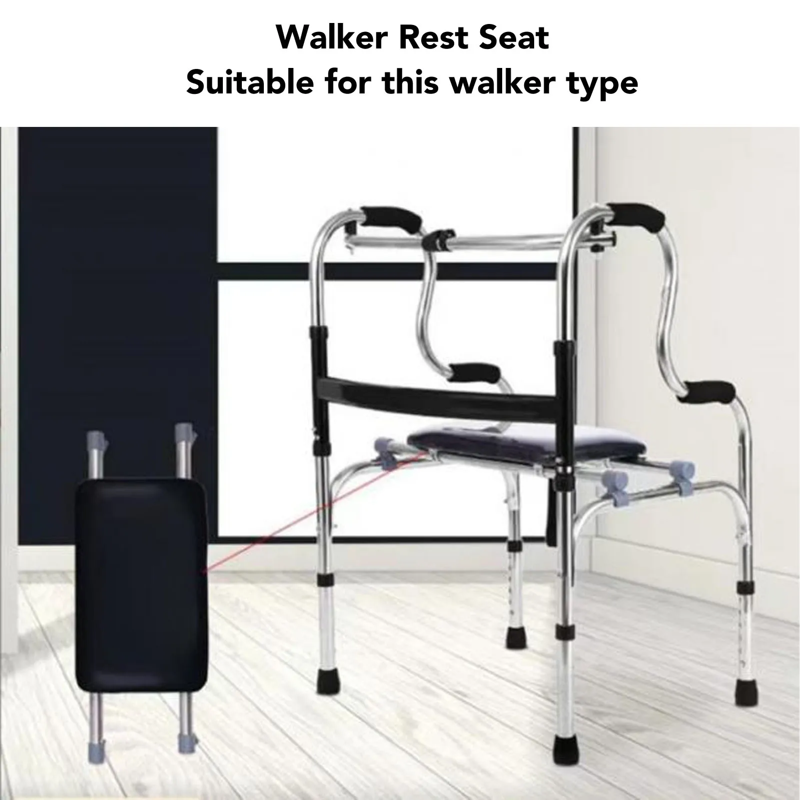 Folding Walker Attachable Seat Extra Wide Easy To Use Firm Fixing Sturdy Simple Installation Walker Rest Seat for Senior