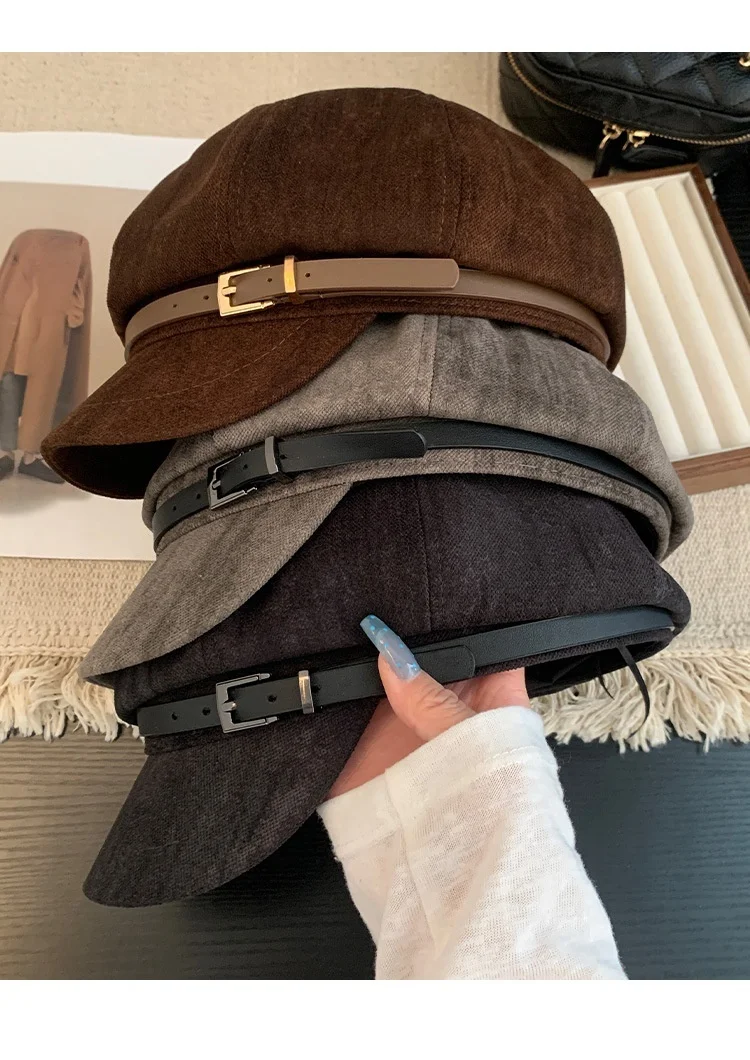 Japanese-style Retro Belt Buckle Beret: Women’s Bohemian, Versatile, Large-sized, Cloud-print Artist’s Hat