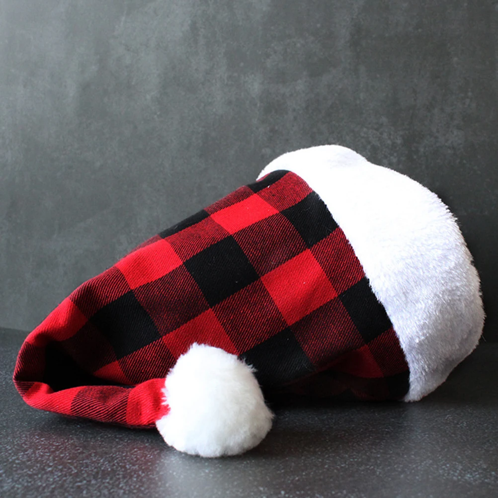 

Xmas Party Hat Christmas Santa Cloth Unisex Plaid Pattern Comfortable Wearable Party Supply Decorative Holiday Prop