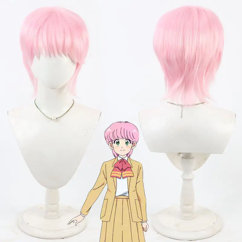 Anime High School Kimengumi Yui Kawa Cosplay Perücke, kurzes rosa, hitzebeständiges Kunsthaar für Frauen, Mädchen, Männer