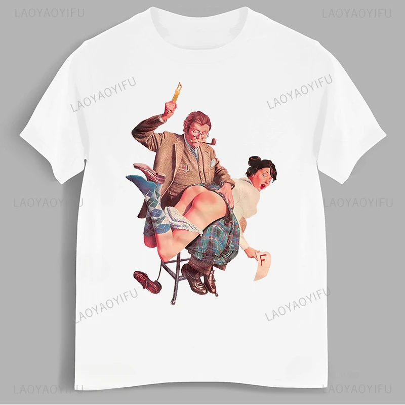 Vintage Men Printed T Shirt Spank Time Funky Cool Funny Fashion Design Printed Black White Breathable Outdoors T-shirt