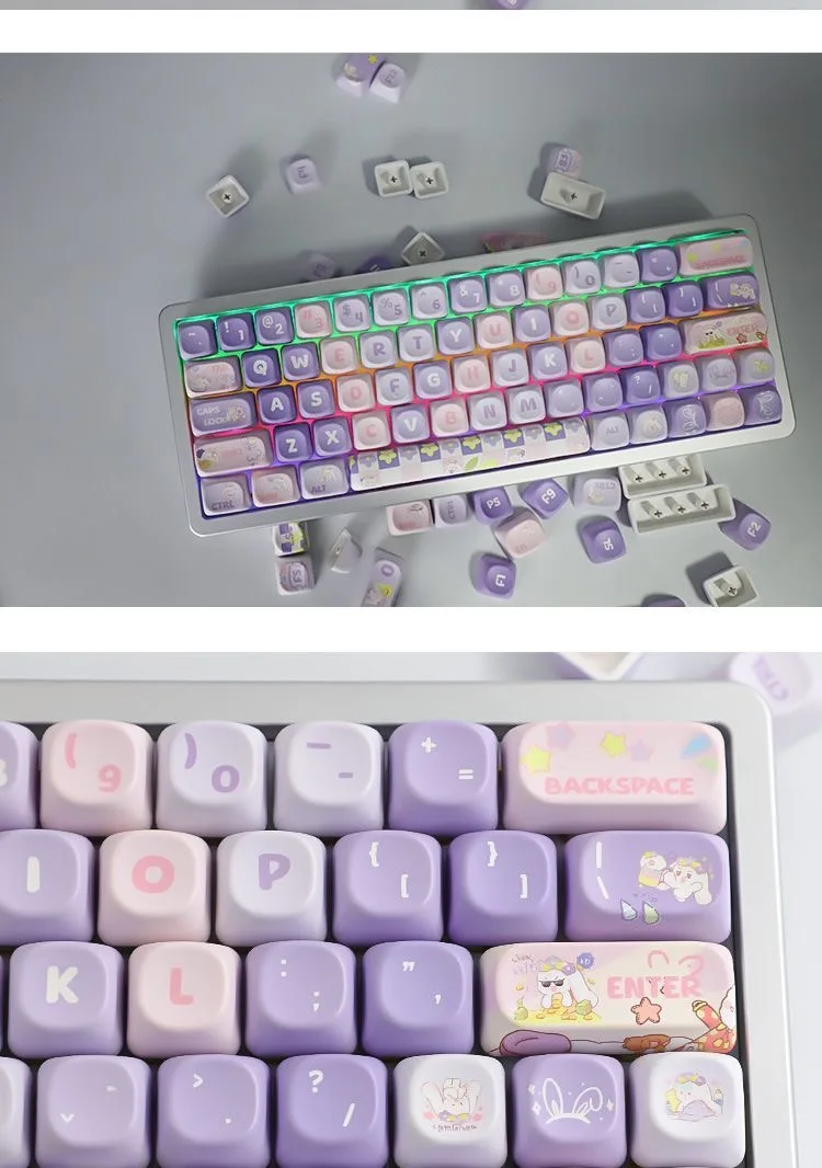 MOA Profile Keycap Cute Rabbit Gift PBT Keycaps 134 Keys Cute Key Cap Dye Sublimation Mechanical Gaming Keyboard Keycap MX Switc