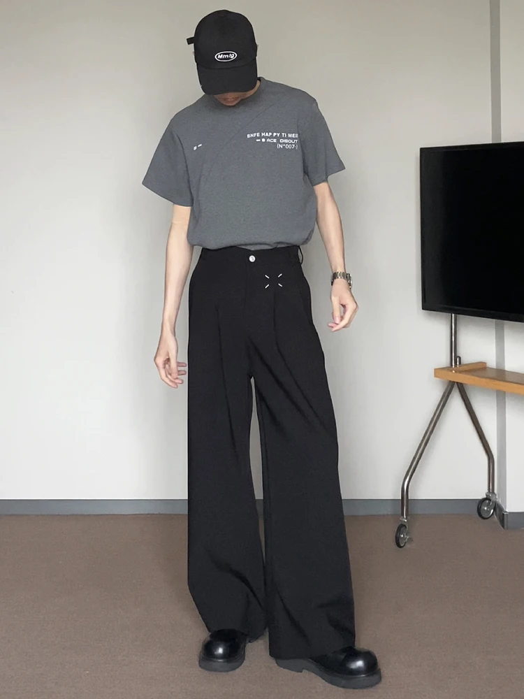 

Мужские летние повседневные брюки Naples Bla с вышивкой, широкие, прямого кроя, расклешенные, свободные, длинные