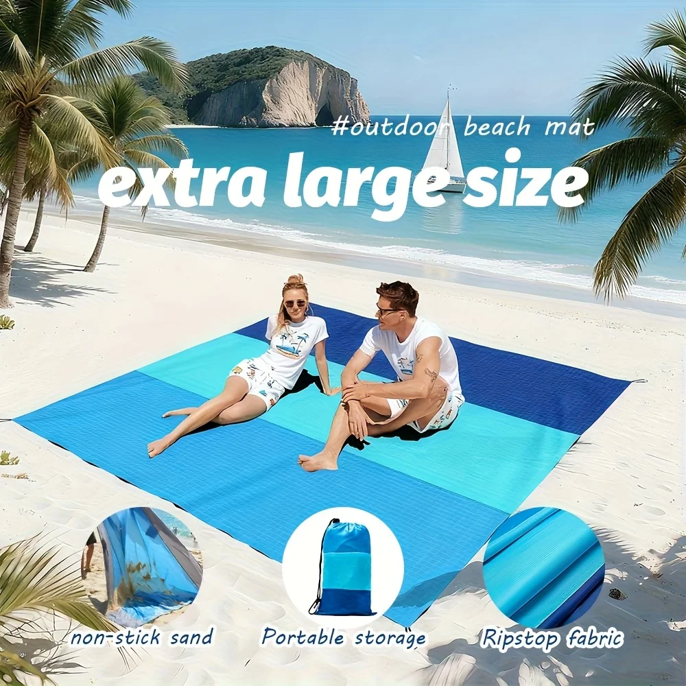 Cobertor de Praia Grande à Prova de Areia para 4-7 Pessoas, Tapete Leve para Piquenique, Camping, Caminhadas e Viagens