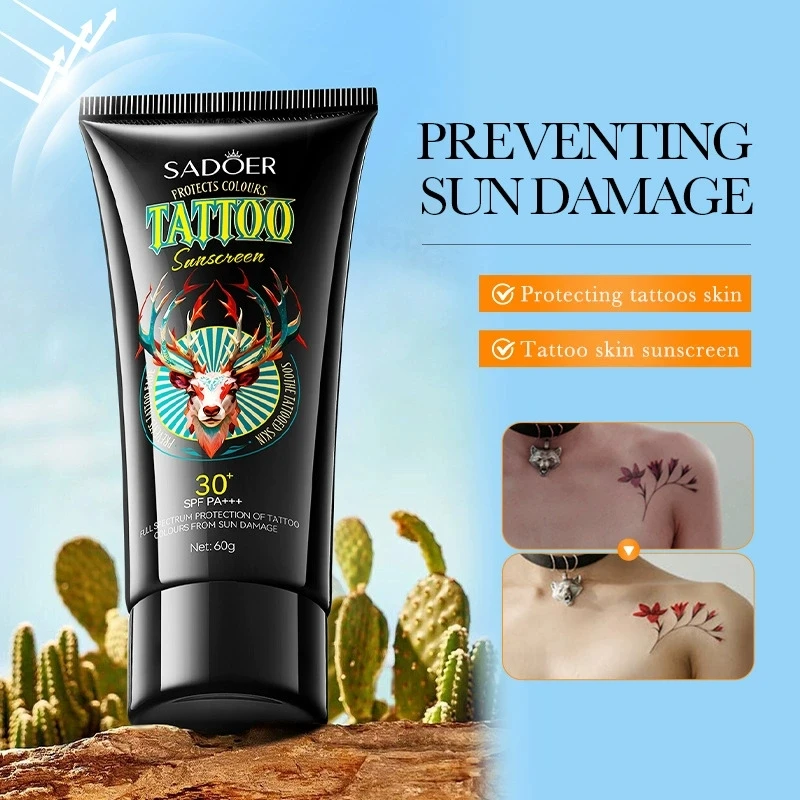 كريم SADOER Protect Fading Color Tattoo الواقي من الشمس، كريم الرعاية اللاحقة المضاد للتجاعيد يمنع تلف الشمس، كريم الشمس للحماية من الأشعة فوق البنفسجية