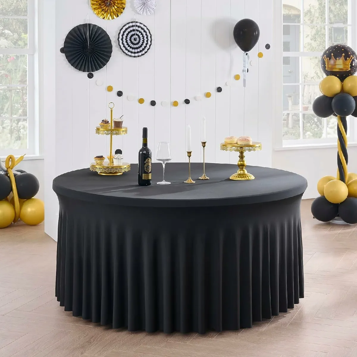 1pc Stretch Fitted Round Spandex Tablecloth with Soft Stain Inner - Ideal for Birthday, Bridal Shower, Party Decoration