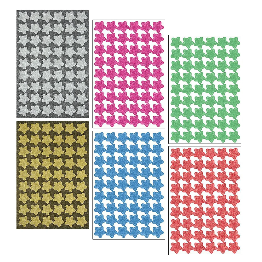 6 Sheets Star Stickers Glitter Colorful Self-Adhesive Small Reward Stickers for Classroom Behavior Charts Scrapbooking