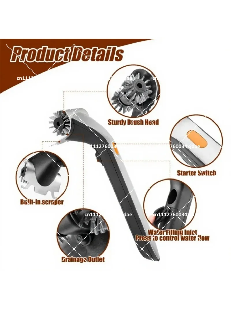 3 in 1 Rechargeable Electric Steam BBQ Brush - Portable Stainless Steel Rotating Grill Cleaning Tool 42x15x13.5cm
