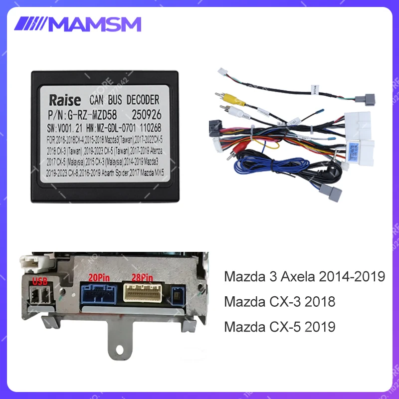 For Mazda 3 Axela 2014-2019/CX-3 2018/CX-5 2019 Car 16 pin Wiring Harness Adapter Canbus Box Decoder Android Radio Power Cable.