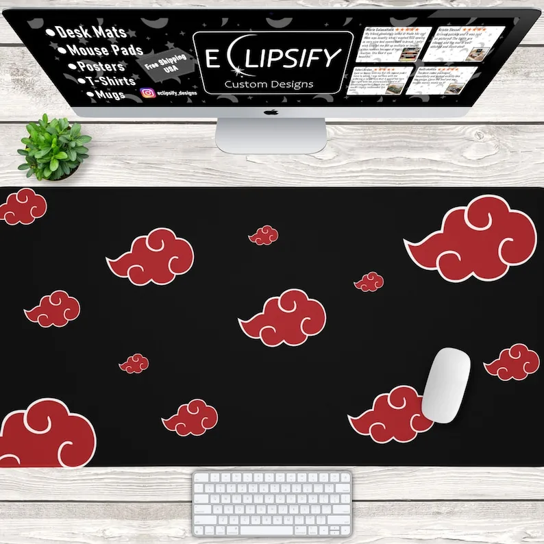 

Anime Black Ninja Red Cloud Large Mouse Pad, Desk Pad, Non slip Lock Edge, Washable for E-sports Office and Home Use