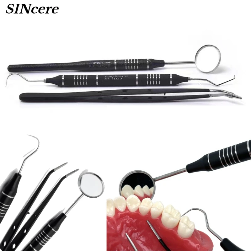 

Dental Care Instruments Kit Mouth Mirror Tweezers Curve Probe for Teeth Cleaning and Oral Examination By Dentists