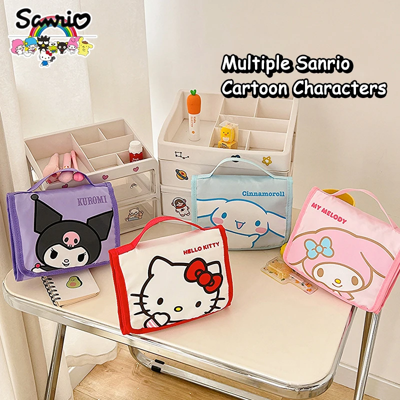 Sanrio Opvouwbare Make-Up Tas Hello Kitty Grote Capaciteit Cartoon Etui Schattige Reis Kuromi Draagbare Cosmetica Borstel Opbergtas