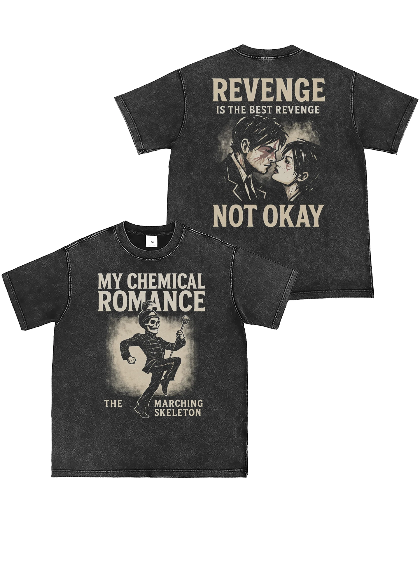 My Chemical Romance Band Washed Vintage Grey American Street Punk Rock Short Sleeve T-Shirt Unisex Summer Cotton round Neck