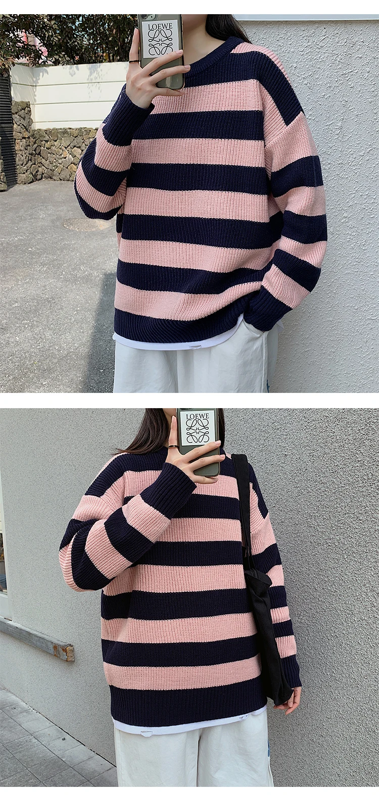 2026 Gestreifter Herren-Strickpullover Damen Vintage Locker Sitzende Pullover Harajuku Grüner Herbst-Pullover Unisex Lässige Strickware – Detail 22