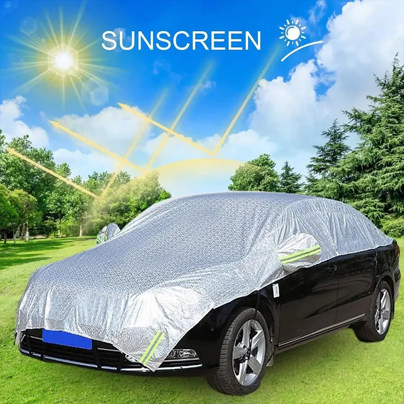 

All-Weather Half Car Body Cover - Waterproof, Dustproof, UV & Snow Resistant for Sedans, Protects Windshield and Roof