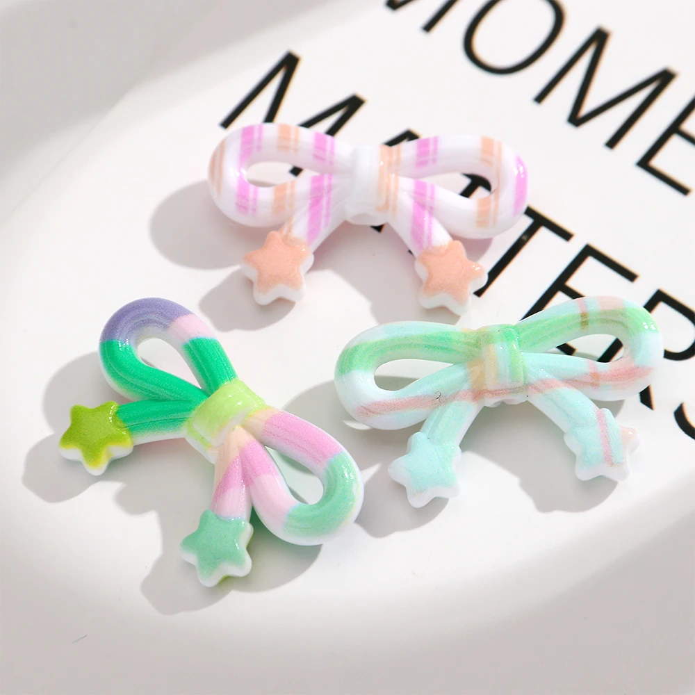 10pcs 20x34mm Acrylic Striped Polka Dot Star Bow Loose Spacer Beads Charms For DIY Crafts Keychains Headwear Jewelry Accessories image 4