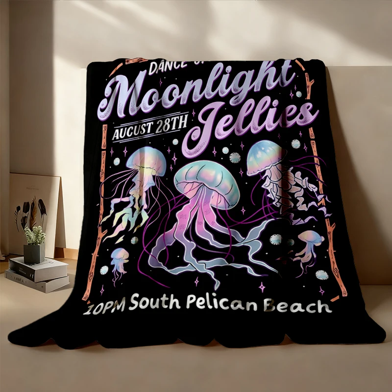 Dance of The Moonlight Jellies Colors Cozy Blanket, Pelican Warm Blanket, Gamer Gift