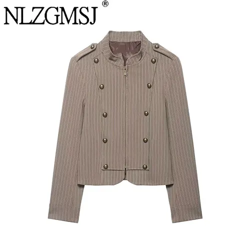 Imagen 2 del producto Nlzgmsj Blazer de Mujer a Rayas con Botones Decorativos, Primavera-Otoño 2026, Nuevo Blazer Elegante para Oficina