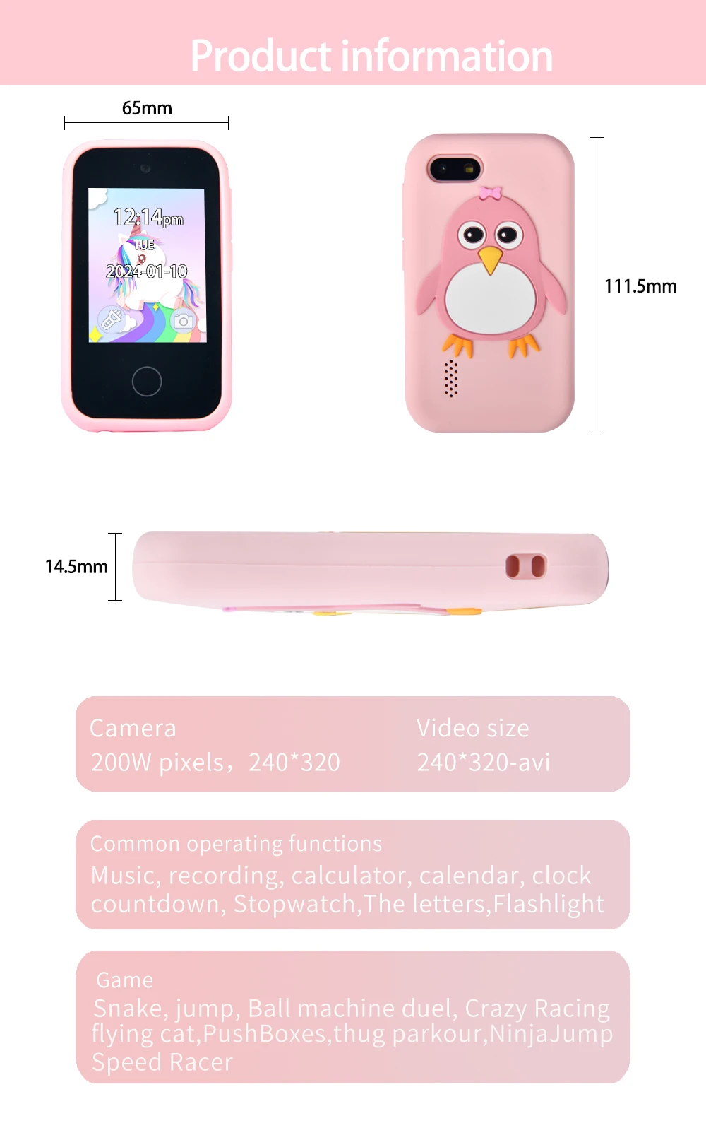 Kids Smart Phone For Boys Girls Unicorns Toys Phone Touch Screen Learning Toy Christmas Birthday Gifts With 32G Memory Card