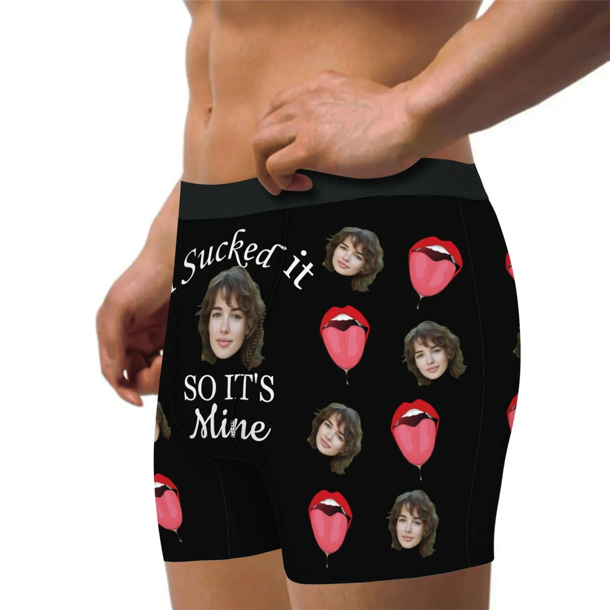 Sexy Liefde Cadeau Aangepaste Gezicht Mannen Boxer Briefs Roze Tong Print Romantisch Geluk Valentijnsdag Huwelijksverjaardag Gift
