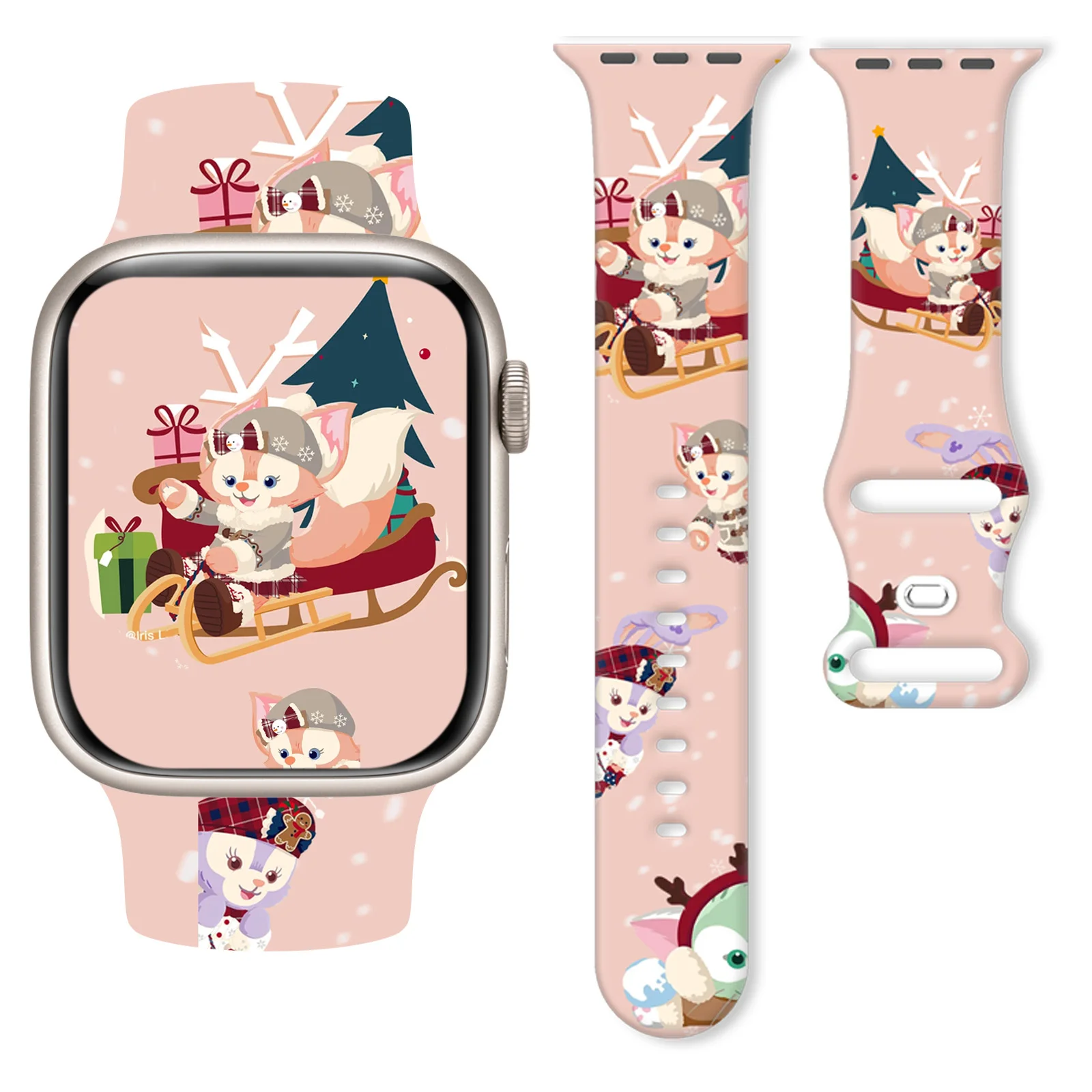 

Disney Christmas Series Linabell Pattern Print Band for Apple Watch 11/10/9/SE, Soft Silicone Replacement Strap for 45 44 42 mm
