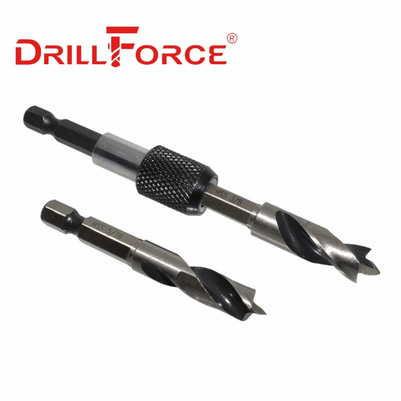 Drillforce Lavorazione Del Legno Stubby Drill Bits Set Brad Point Twist Cambio Rapido Utensili Da Taglio 3/32 "1/8" 3/16 "1/4" 5/16 "3/8"