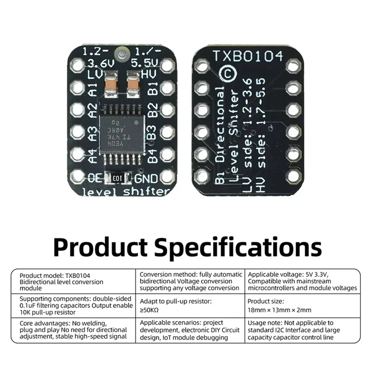 TXB0104 Bidirectional Level Shifter Module Auto-Direction ,Automatic Bidirectional Voltage Conversion Module for DIY